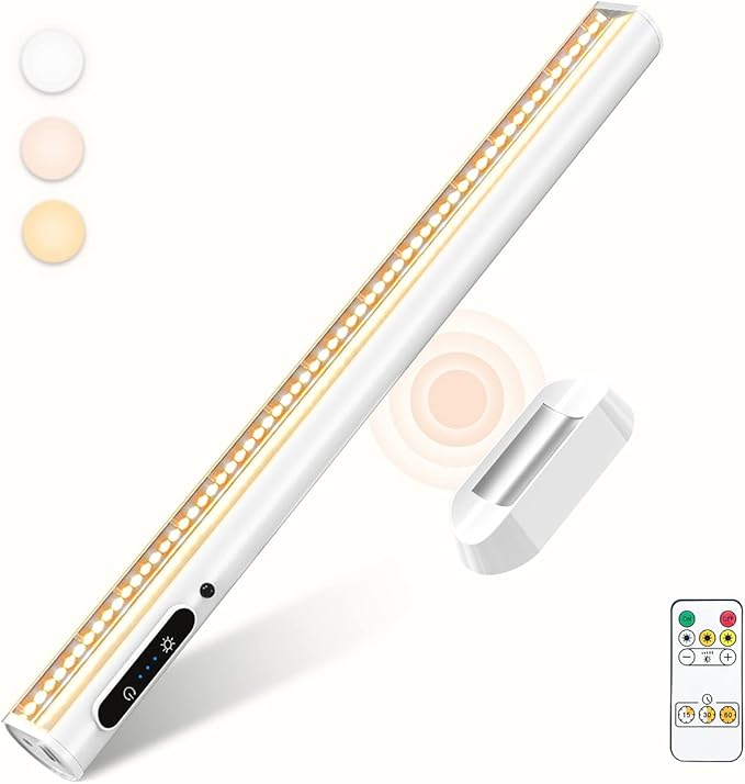 Rechargeable Magnetic LED Light Bar with Remote, Under Cabinet Lighting Wireless, Battery Powered Operated Wall Strip Lights, Dimmable Desk Lamp for Mirror Closet Picture Kitchen