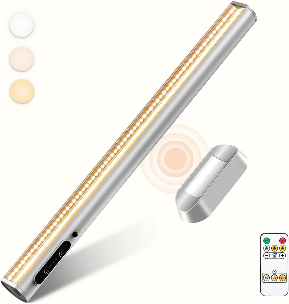 Rechargeable Magnetic LED Light Bar with Remote, Under Cabinet Lighting Wireless, Battery Powered Operated Wall Strip Lights, Dimmable Desk Lamp for Mirror Closet Picture Kitchen