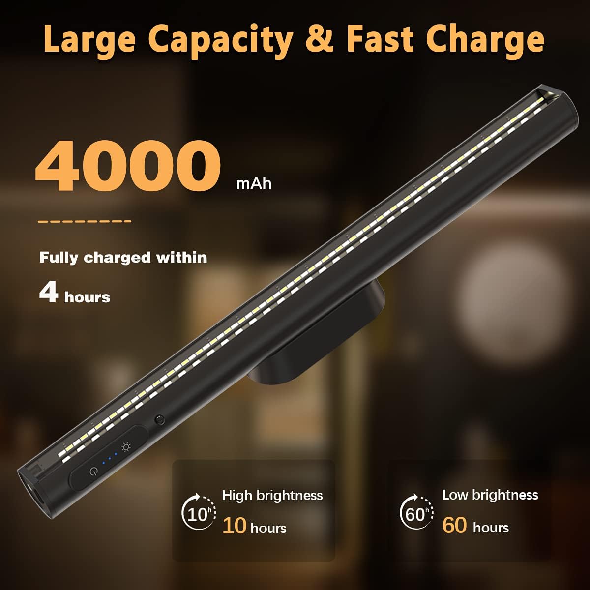 Rechargeable Magnetic LED Light Bar with Remote, Under Cabinet Lighting Wireless, Battery Powered Operated Wall Strip Lights, Dimmable Desk Lamp for Mirror Closet Picture Kitchen