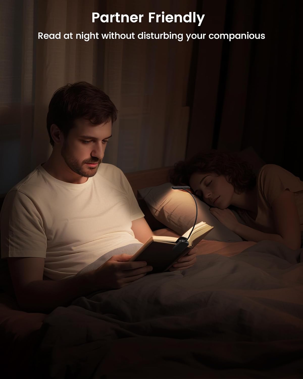 Glocusent 26 LED Book Light, 1200 mAh 90 Hrs Lasting Rechargeable Reading Light, 5 Amber Colors & Stepless Dimming Book Reading Light - Portable Clip on Light for Book Lovers Kids