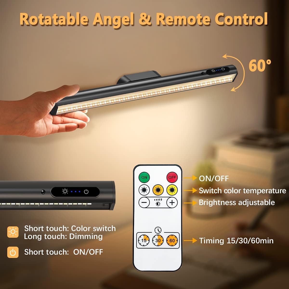 Rechargeable Magnetic LED Light Bar with Remote, Under Cabinet Lighting Wireless, Battery Powered Operated Wall Strip Lights, Dimmable Desk Lamp for Mirror Closet Picture Kitchen