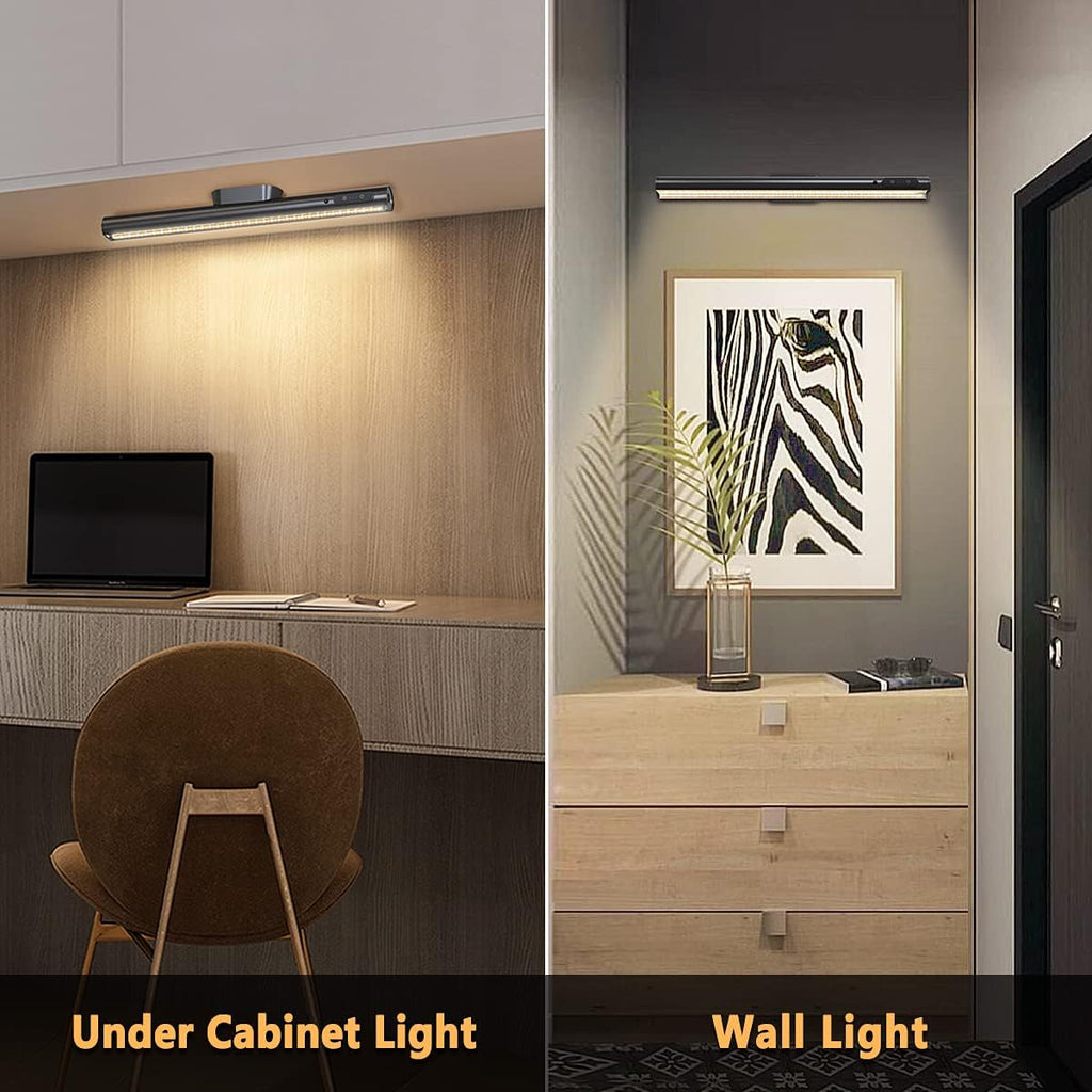 Rechargeable Magnetic LED Light Bar with Remote, Under Cabinet Lighting Wireless, Battery Powered Operated Wall Strip Lights, Dimmable Desk Lamp for Mirror Closet Picture Kitchen